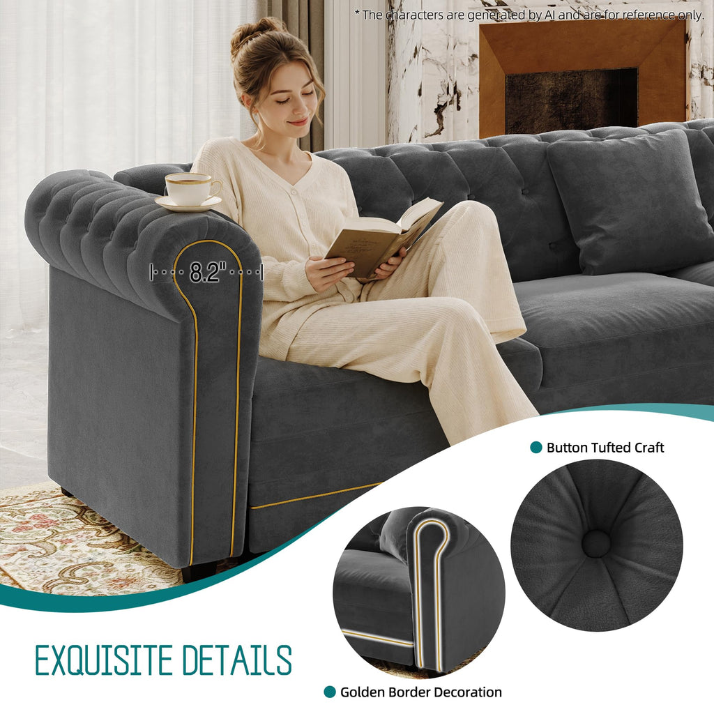 115.3" Sectional Sleeper Sofa with Pull Out Bed, Oversized Comfy Button-Tufted Velvet L Shaped Convertible Sleeper