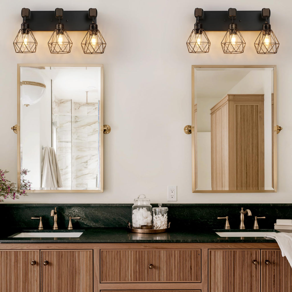 Black Gold Bathroom Light Fixtures, 3-Light Farmhouse Vanity Light