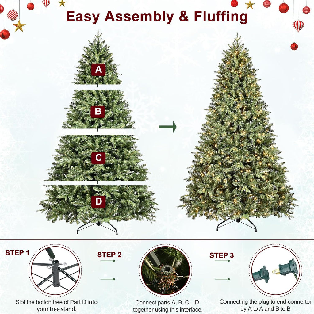 7.5FT Prelit Artificial Christmas Tree, 2652PE/PVC Tips, 550Lights | Warm White Incandescent Lights, Full Realistic
