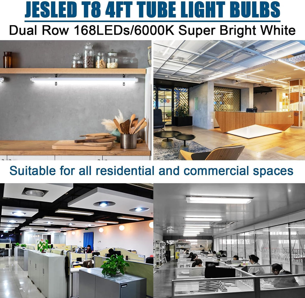 4FT LED T8 Type A+B Tube Lights, 24W(65W Equivalent), 3200LM, 6000K