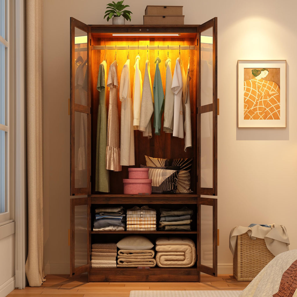 6 Doors Armoire Wardrobe Closet with Sensor LED Light