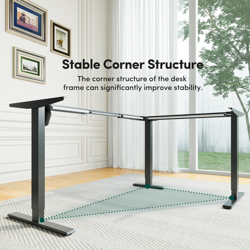 63"x48" L Shaped Standing Desk with Drawers & Shelf, Modern Black
