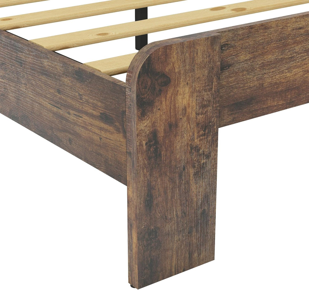 Rustic Vintage King Bed Frame with Headboard,Wooden Platform Bed Frame King with Wood Slats,Easy Assembly,Dark Brown