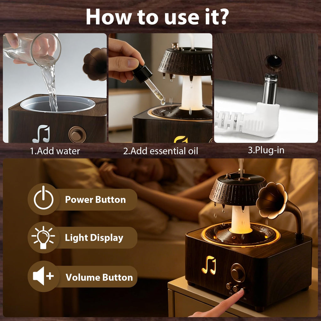 Essential Oil Diffuser with Rain Rotating, White Noise 7 Colors LED