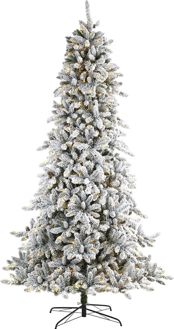 Flocked Livingston Fir Artificial Christmas Tree with Pine Cones and 650 Clear Warm LED Lights
