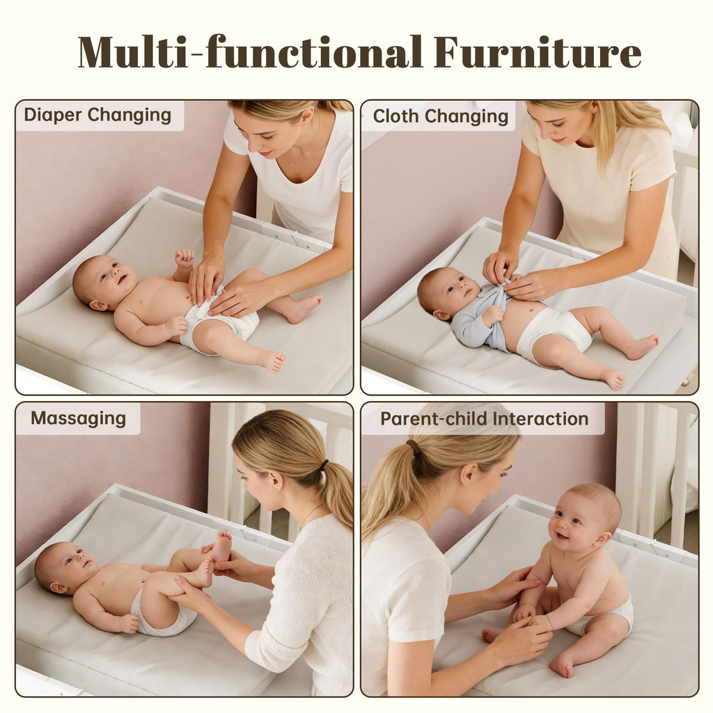 Baby Changing Table with Foldable Tabletop, White Baby Dresser with 3 Drawer