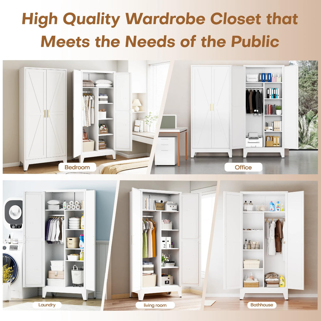 Wardrobe Closet with Doors, Armoire Wardrobe Closet with 4 Shelves
