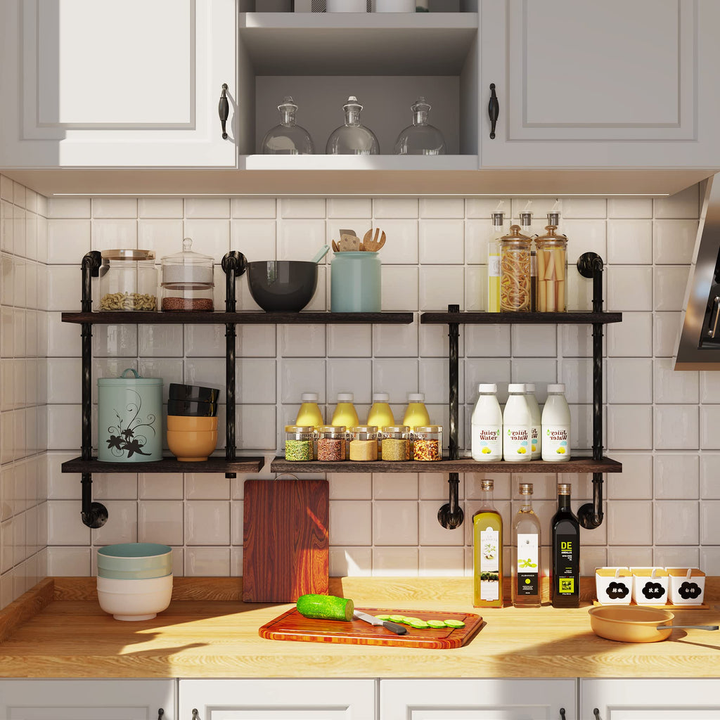 Industrial Pipe Shelving Wall Mounted, Rustic Floating Shelves Wall Shelf Unit Bookshelf Hanging Wall