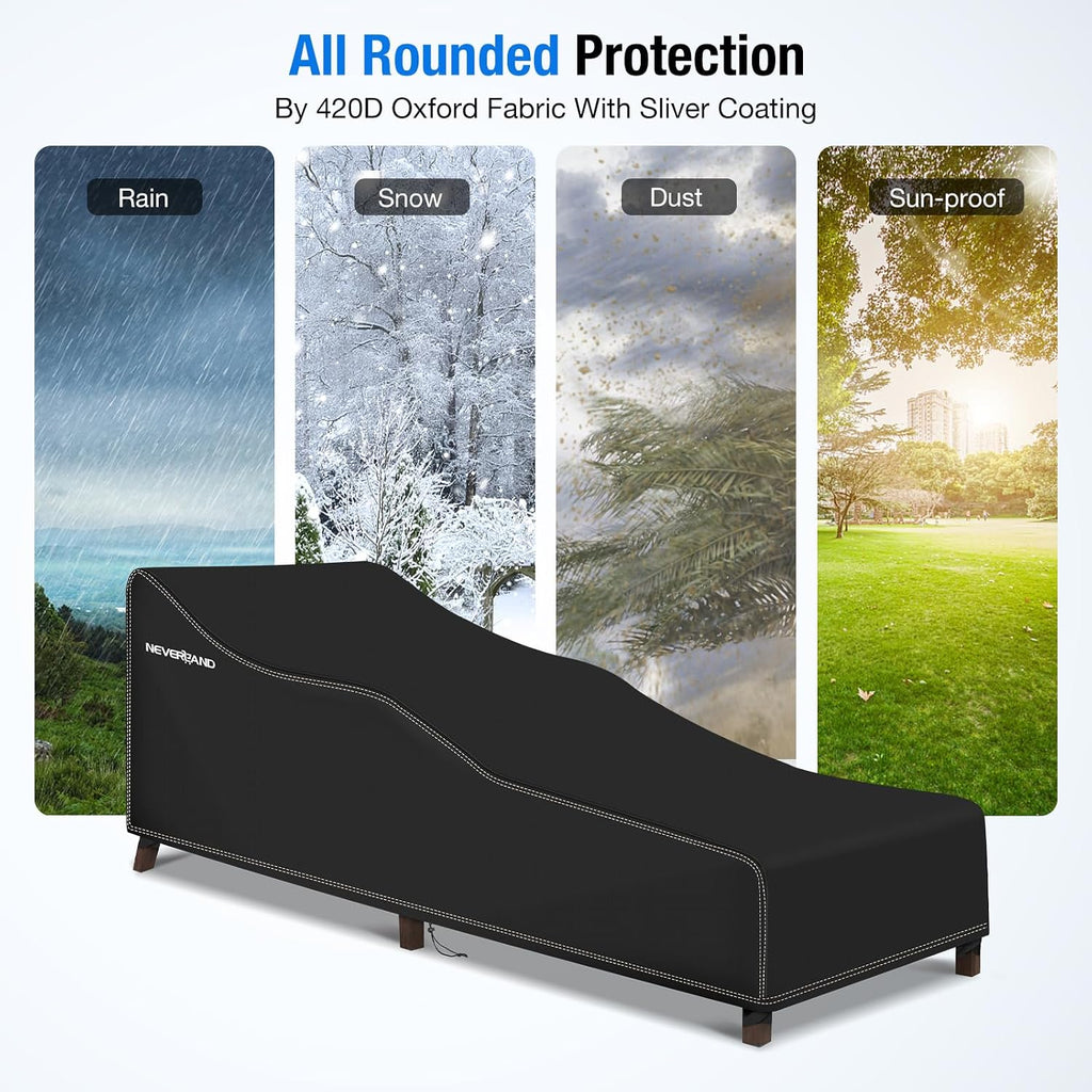 Chaise Lounge Covers 2 Pack - 420D Lounge Chair Cover Waterproof Outdoor with Bottom Drawstring and 4 Corner Straps