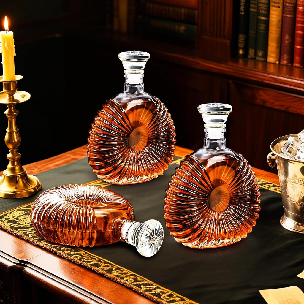 Glass Whiskey Decanter with Airtight Stopper, 25 Oz Crystal Liquor Decanter Lead-free Whiskey Wine Bottle - Set of 3