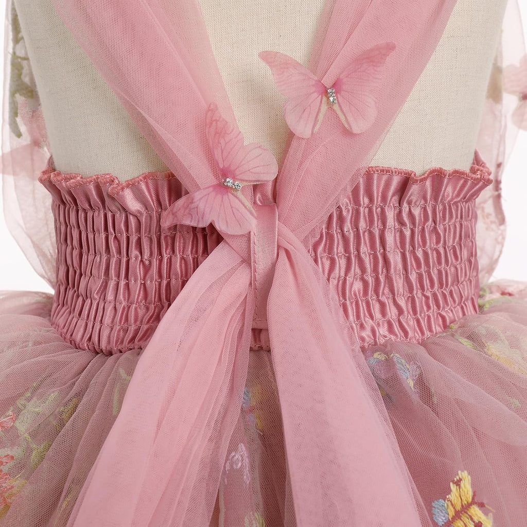Toddler Girls Butterfly Birthday Dress Rainbow Tulle Formal Wedding Party Ruffle Tutu Dresses Photo Shoot