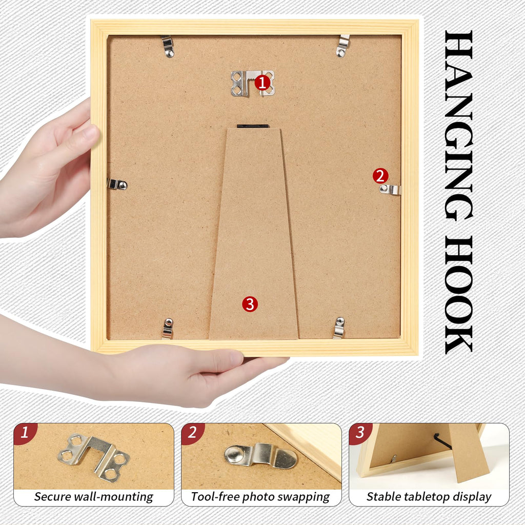 Picture Frames 10x10 2 Pack Made of Solid Wood White for Wall Mounting and Tabletop Display