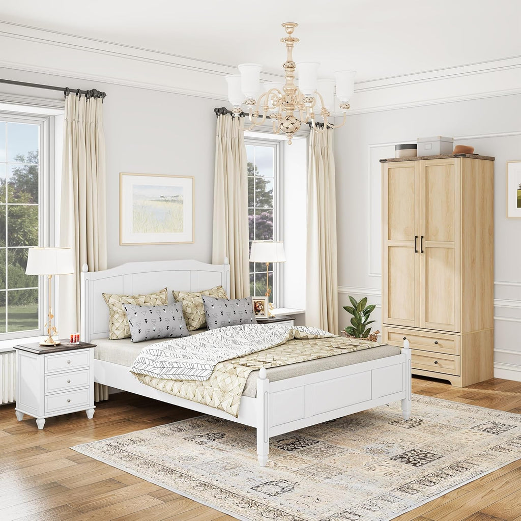 2 Doors Wooden Armoire Wardrobe Closet with 2 Drawers, Natural | 2 Modern Doors, Freestanding, with Drawers and