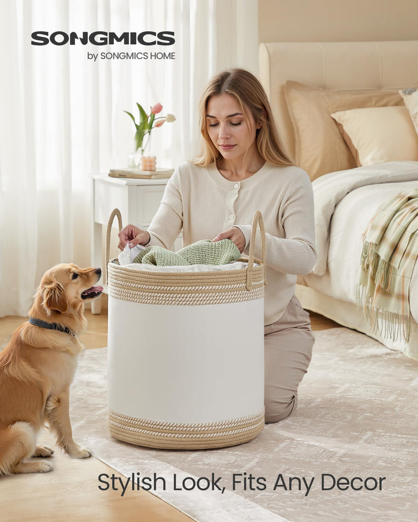 Laundry Hamper, Cotton Rope Basket with Handles, 23.8 Gallons