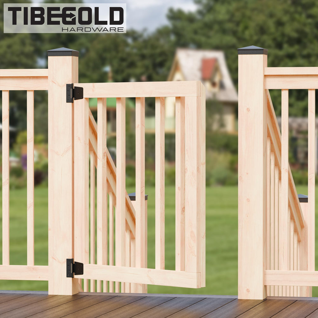 3-1/2 Inch Heavy Duty Gate Hinges, Black Iron Barn Door Hinges, Gate Strap Hinge with Extra-Long Screws, T Hinges for