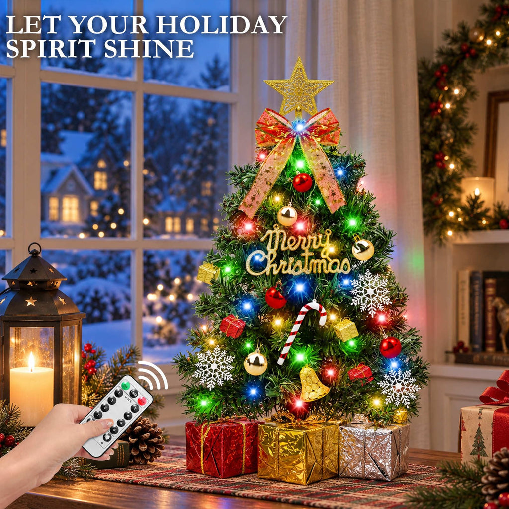 Remote Control 24 Inch/2FT Tabletop Christmas Tree with Lights Timer