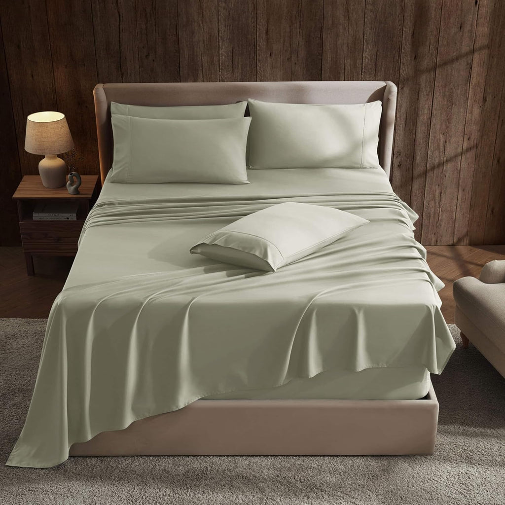 Extra Deep Pocket Sheet Sets, Luxury Soft 6 Piece Bed Sheet Set Fits Mattress 18-24 Inches - Queen, Sage Green New