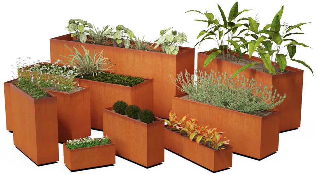 Large Rectangular Planters for Outdoor Plants | 48x12x18 Corten Steel Planter - Extra Large Outdoor Planter Box s