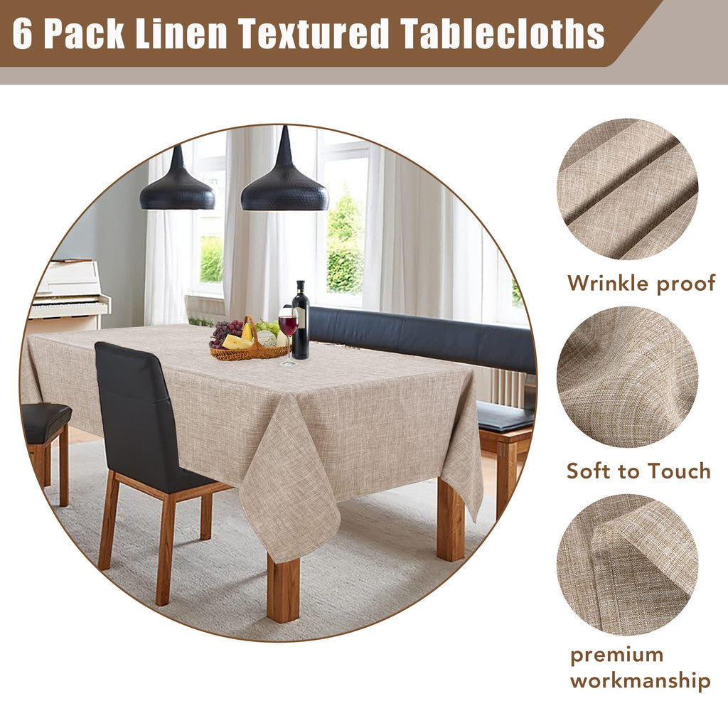 6 Pack Nature Linen Round Tablecloths 90 Inch for 36"-72" Tables
