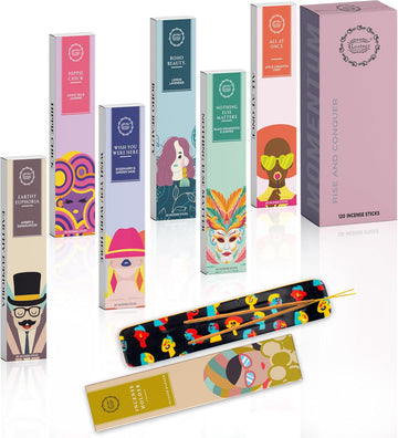 Natural Incense Sticks Variety Pack with Incense Stick Holder Organic Insence Sticks,120 Inscents-Sticks - Set of 6