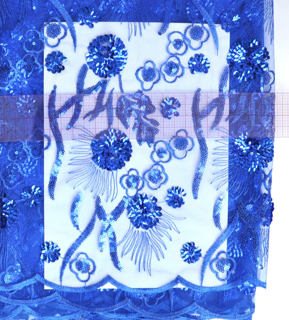 Fabric 5 Yards Sequins Embroidery for Party Dress (Blue)