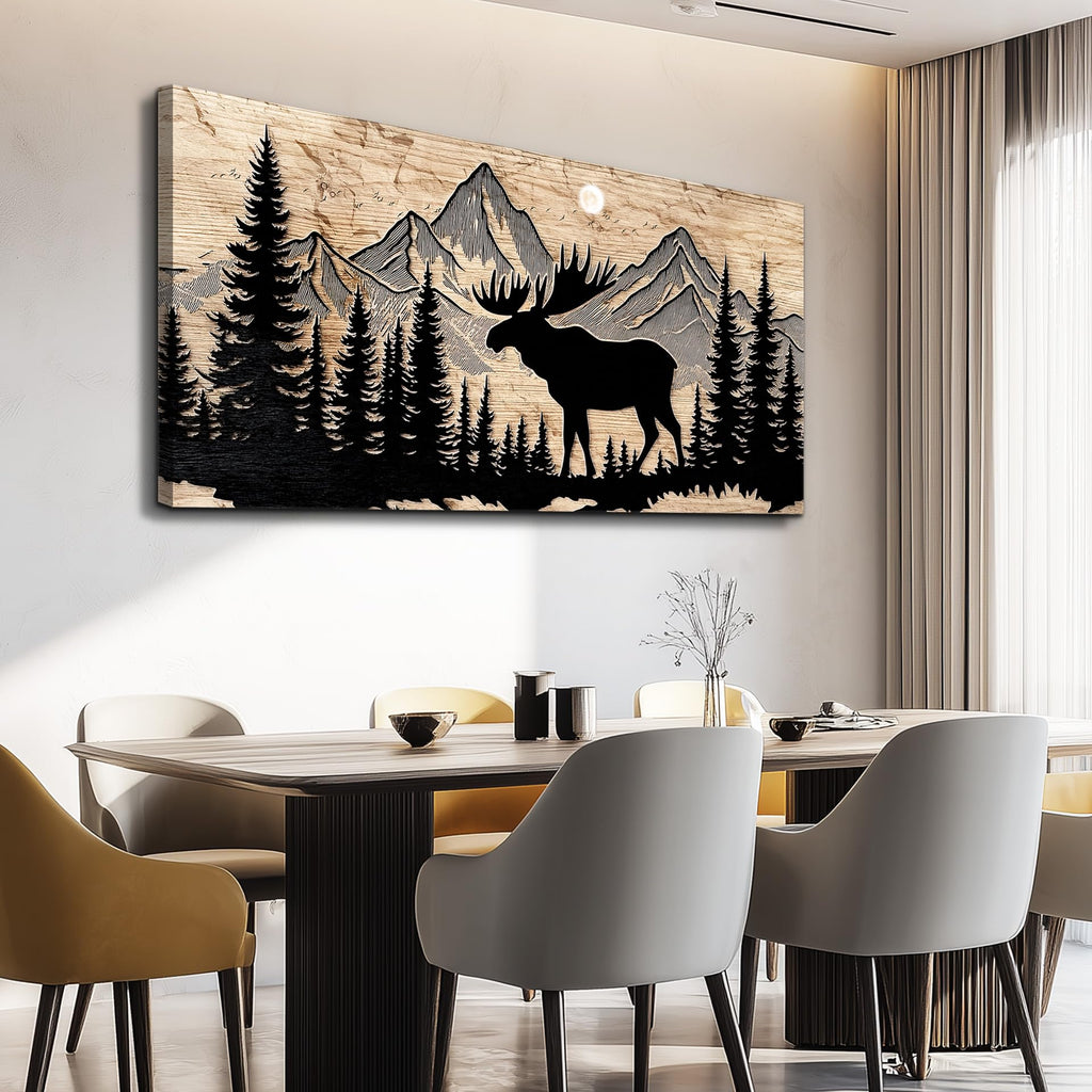 Large Wall Art, Moose Wall Art Cabin Decor, Mountain Rustic Home Decor, Farmhouse Landscape Prints Paintings, Bedroom