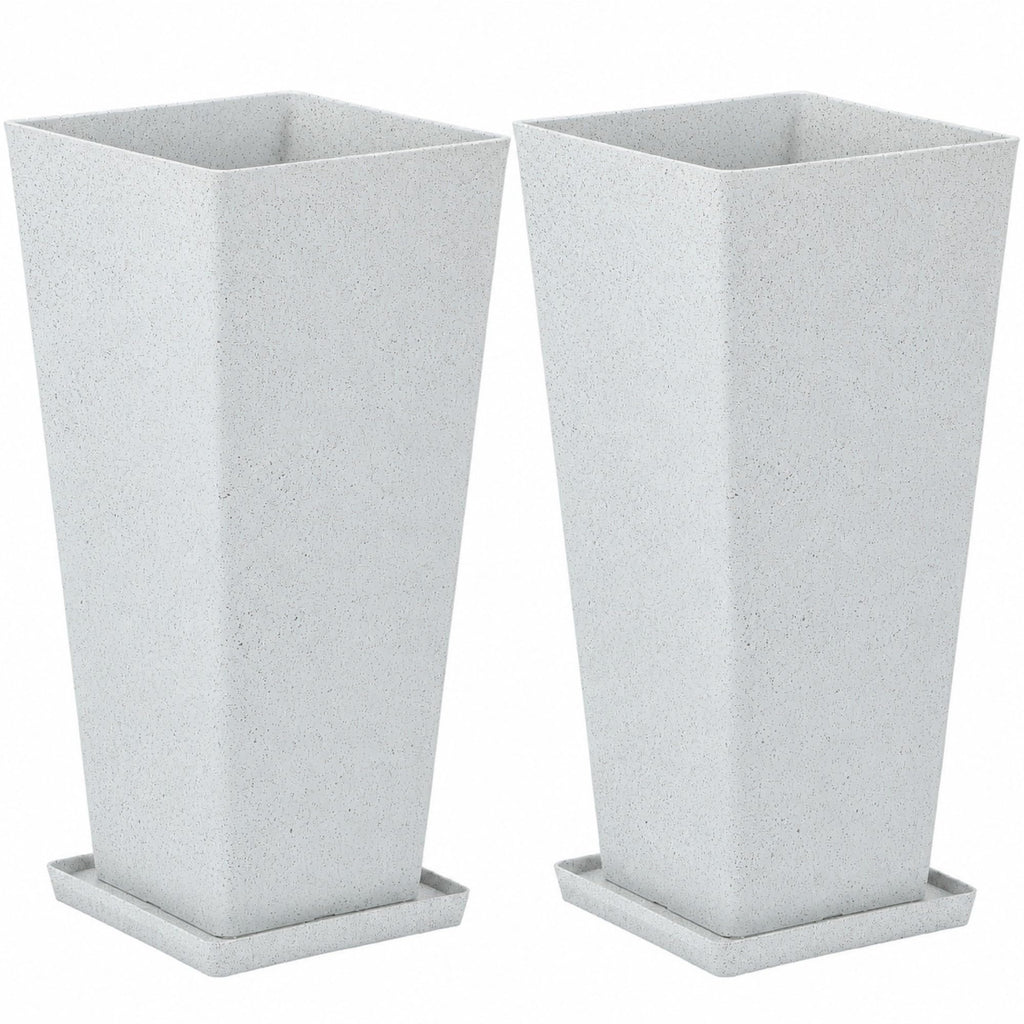 Autodaya 28" Plant Pots Tall Planters for Outdoor Plants Set of 2 with Tray