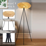 Bamboo Tripod Floor Lamp, Handwoven Lotus Shade Standing Lamp, Boho Natural Woven Light with Black Metal Stand Bedroom