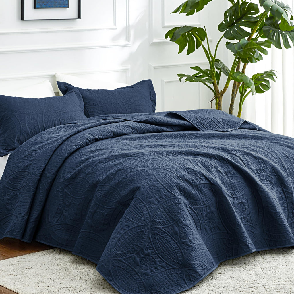 Oversized King Size Quilt Bedding Set Navy Bedspreads - Oversized King Lightweight Bedspread Comforter - Coin Pattern