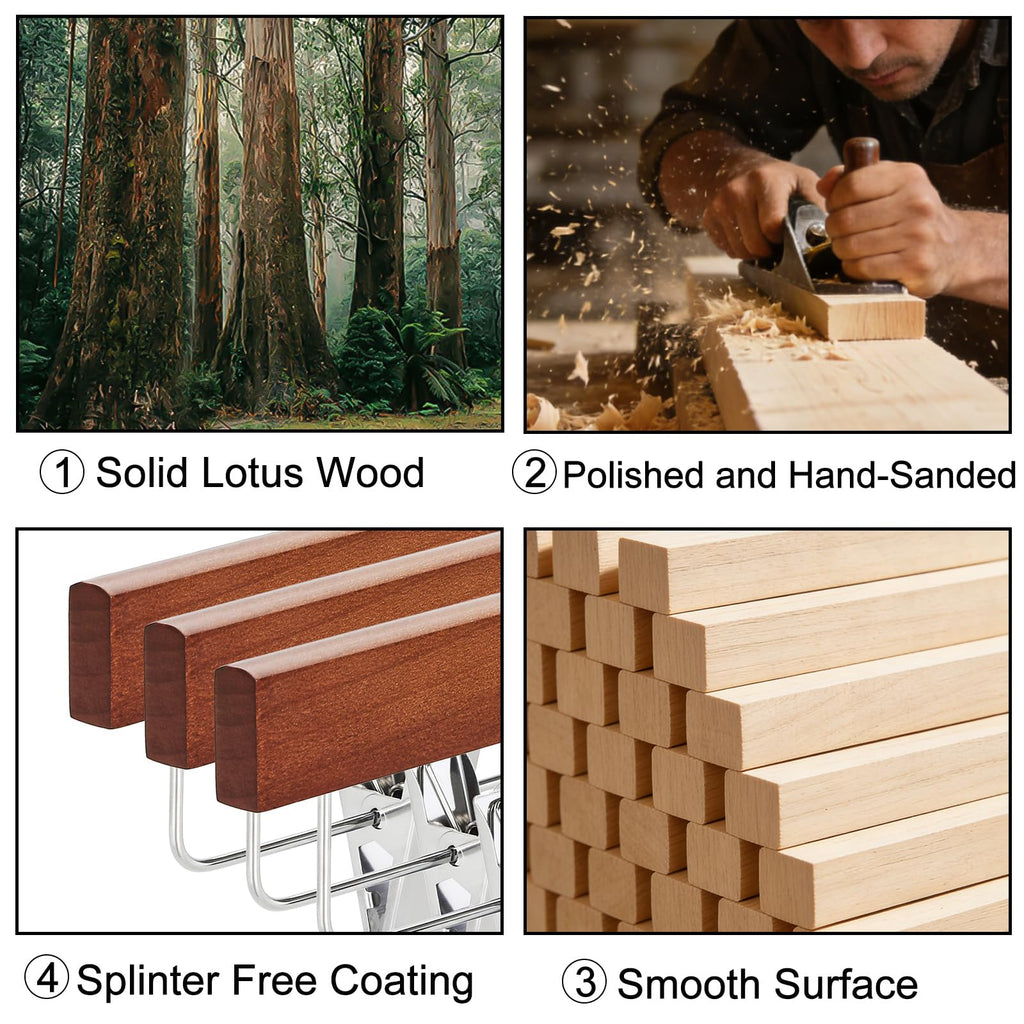 Walnut Wood Pants Hangers, Wooden Skirt Short Jeans Trouser Hanger with Smooth Surface 360° Swivel Hook Anti Rust 2