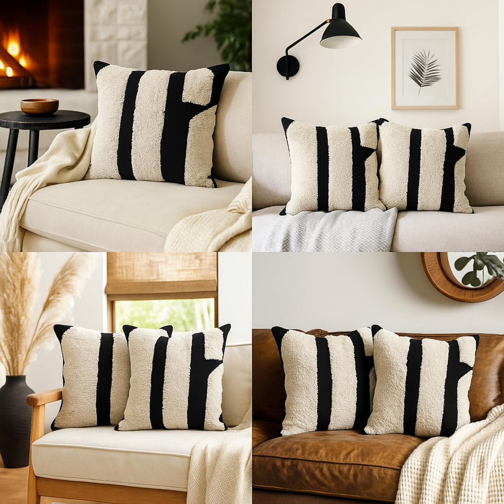 Tufted Pillow, Elegant Style, Black and White, 18 X 18 Inch