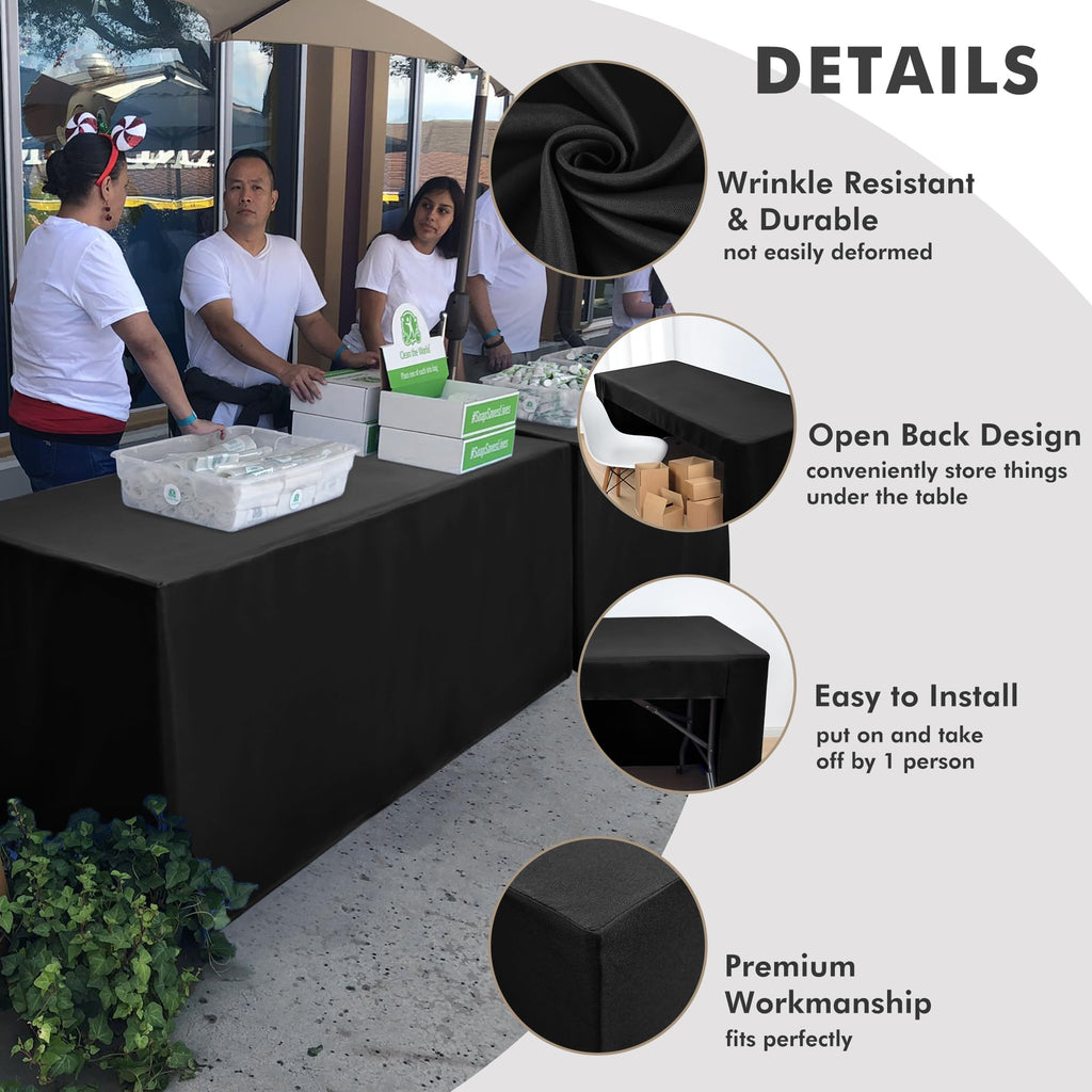 Open Back Fitted Table Cloths For 8 Foot Rectangle Tables Black 2 Pcs