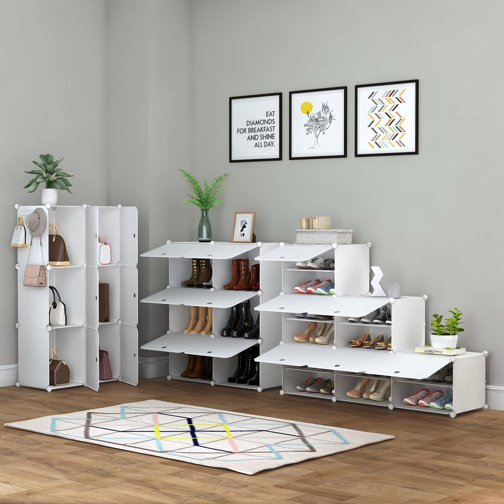 Shoe Rack Organizer 24 Pair Modular Shoe Storage Cabinet for Closet