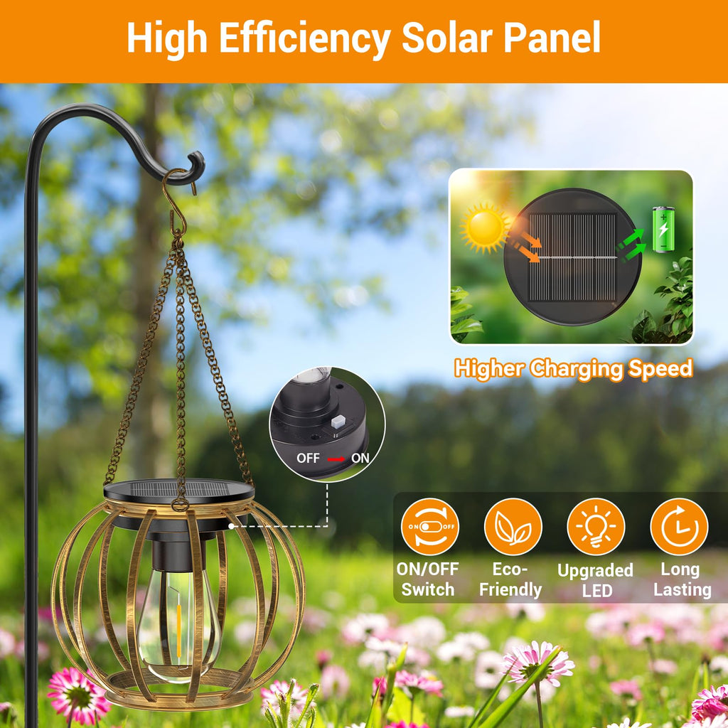 Solar Lanterns Outdoor Waterproof, 4 Pack Upgraded Bronze Metal Hanging Solar Lights Outdoor Lanterns, Brighter Auto