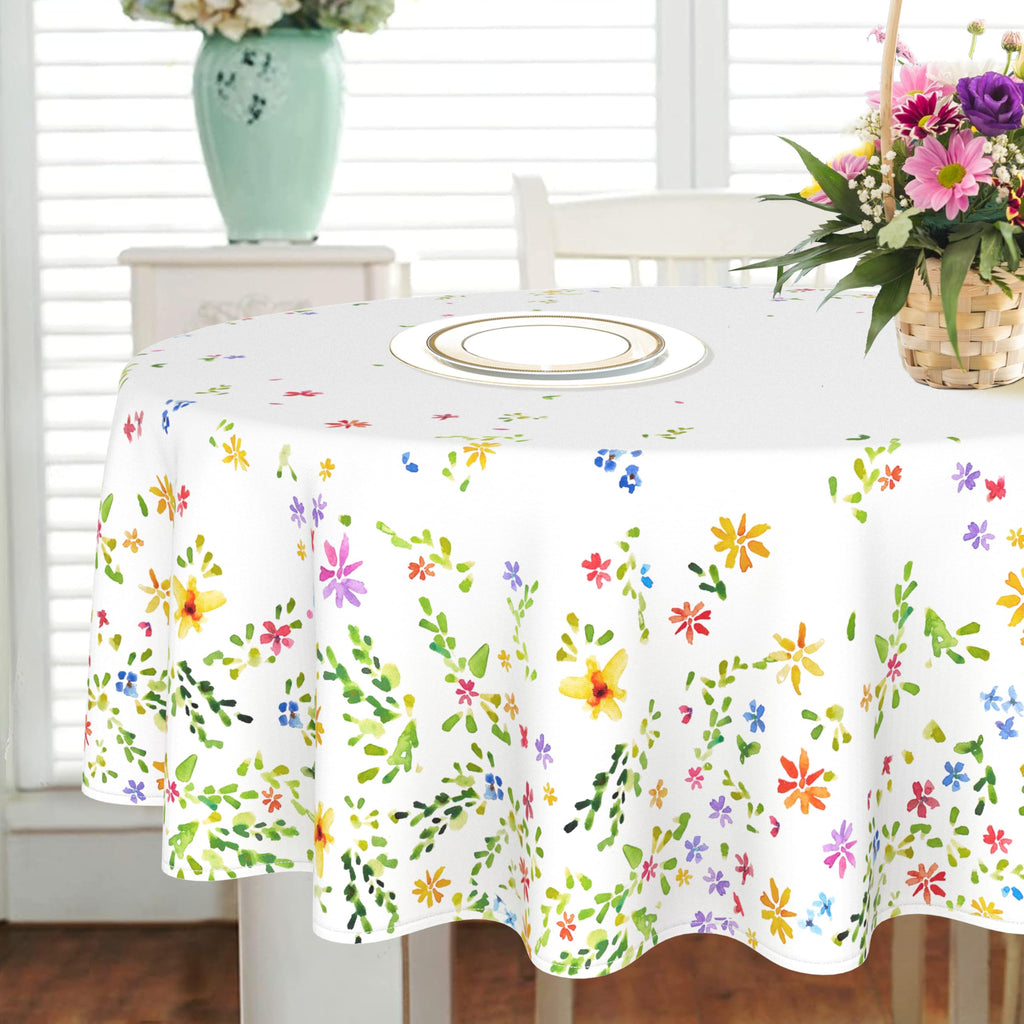 Floral Oval Tablecloth 60x84In, Spring Watercolor Flower Tablecloth, Country Farmhouse Polyester Waterproof