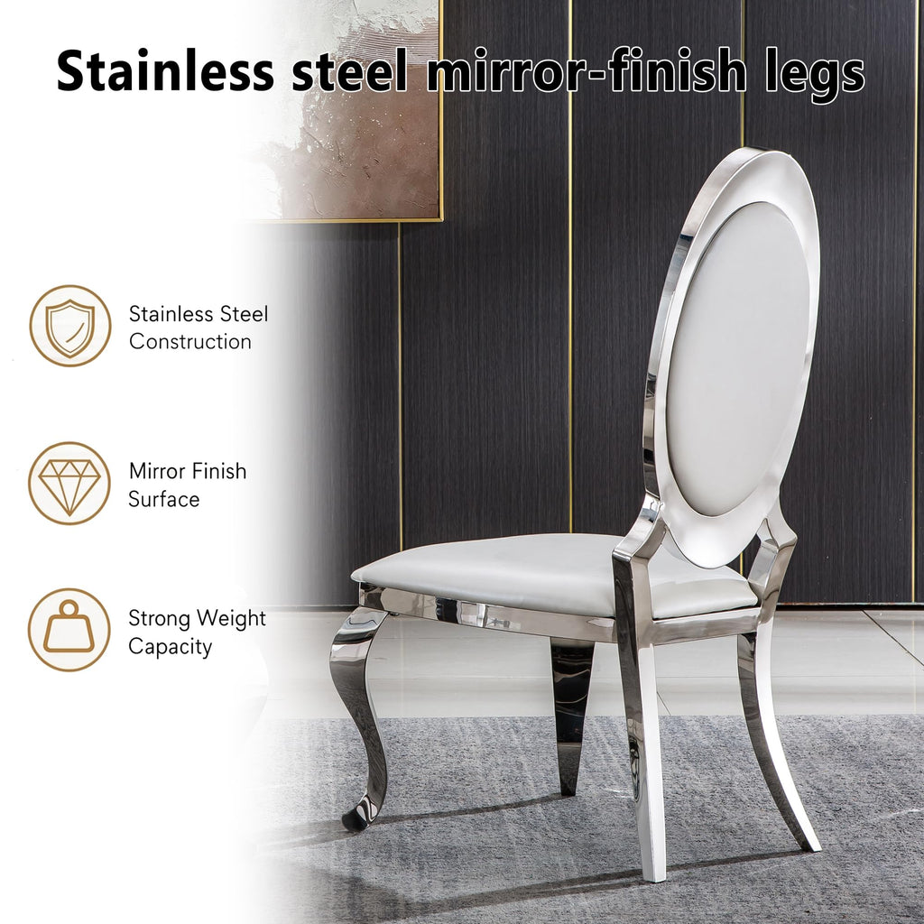 68''Silver Faux Marble Dining Table Set with 6 Leather Chair