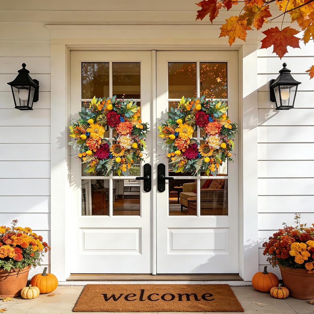 24 Inch Harvest Fall Wreaths for Front Door Outside,Porch,Entryway