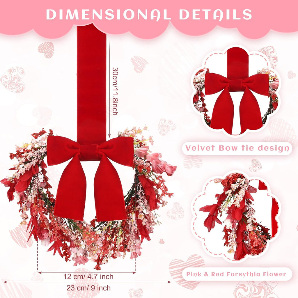 9" Small Valentines Day Wreath for Cabinet Front Door Valentine Wreath Red Artificial Heart Flower Spring - Set of 2
