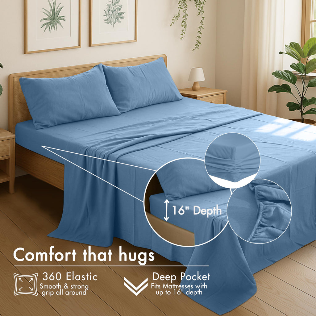 100% Cotton Flannel Sheets Queen Size, Coronet Blue