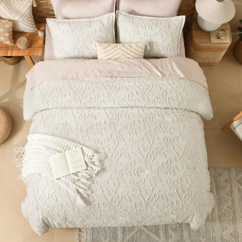 California King Comforter Set, 3PCS Beige Cream Boho Bedding