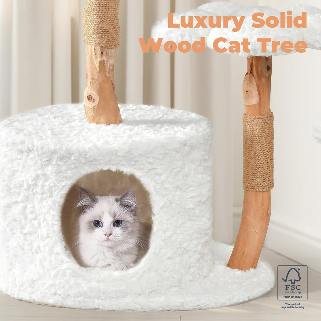 Modern Cat Tree, 39.9" Aesthetic Wood Cat Tree Tower for Large Cats, Luxury Cat Condo with Scratching Posts