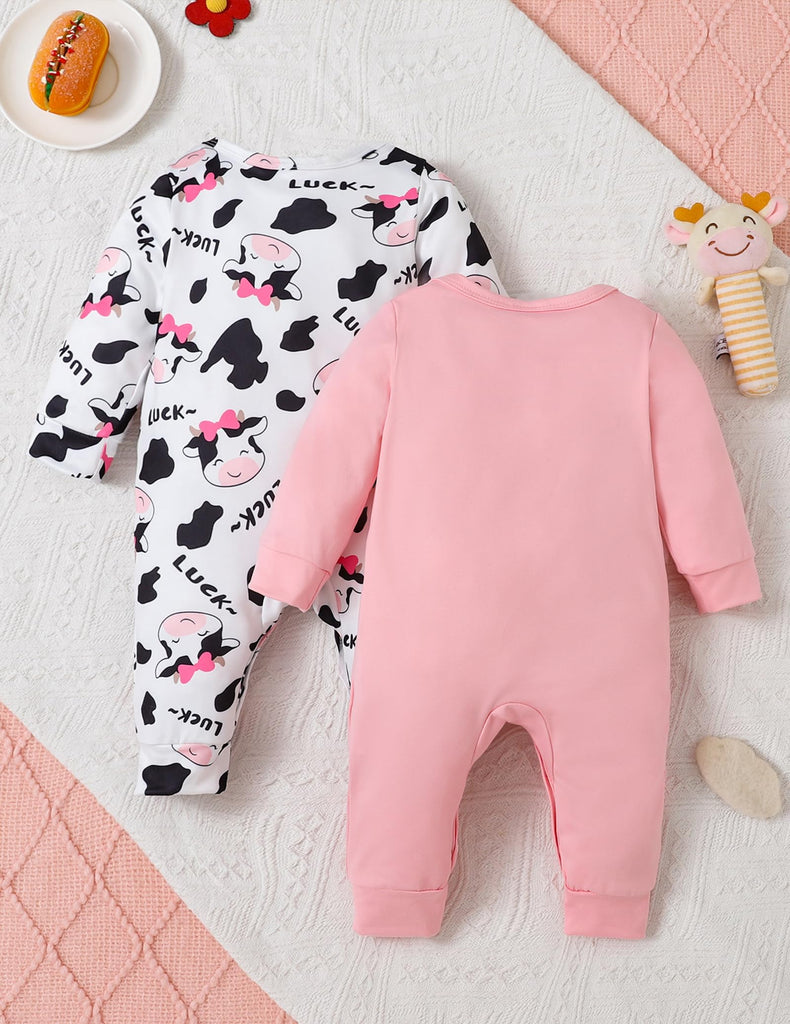 Baby Girl Clothes Onesies Fall Winter Old Outfits Infant Bodysuit Letter Cow Girls Leopard Print