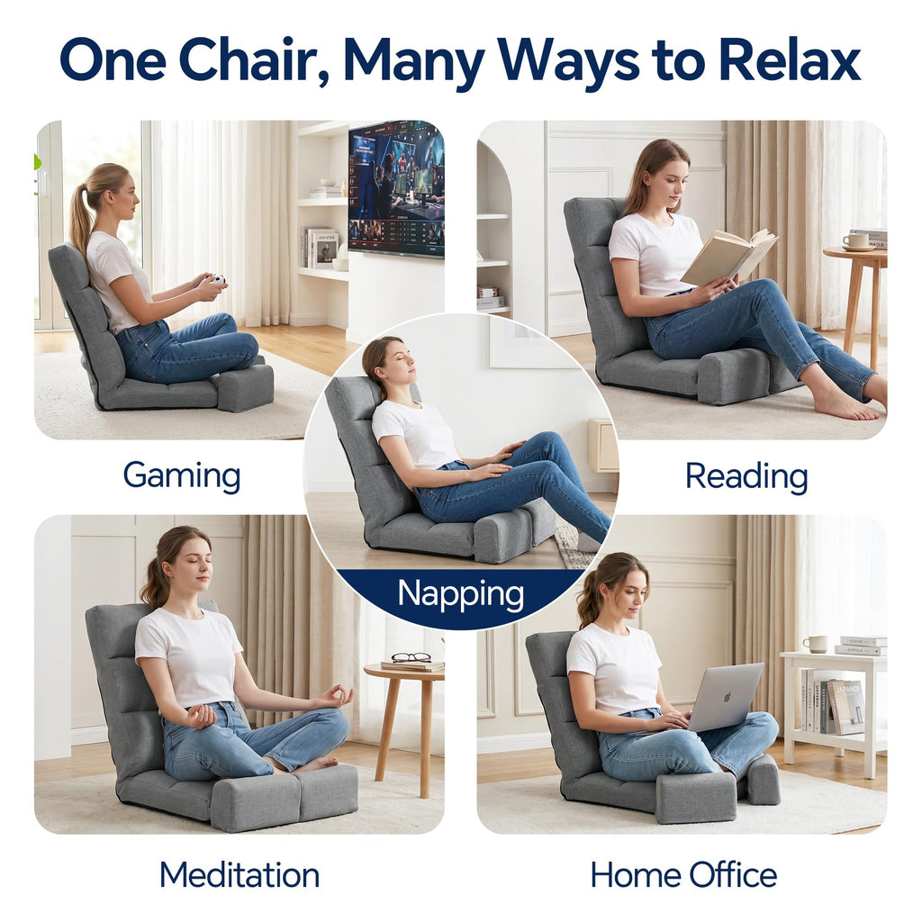 Floor Chair with Back Support and Movable Leg Cushions