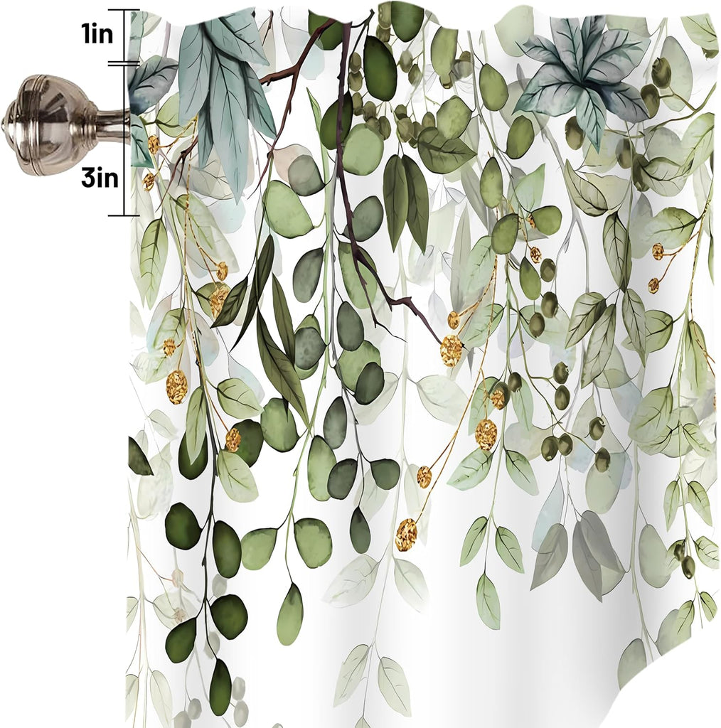 Sage Green Eucalyptus Swag Curtain Valance for Windows,Watercolor Leaves Window Treatments Short Swag Topper for Kitchen Windows Bathroom Bedroom,28 x 36 Inch, 1 Pair