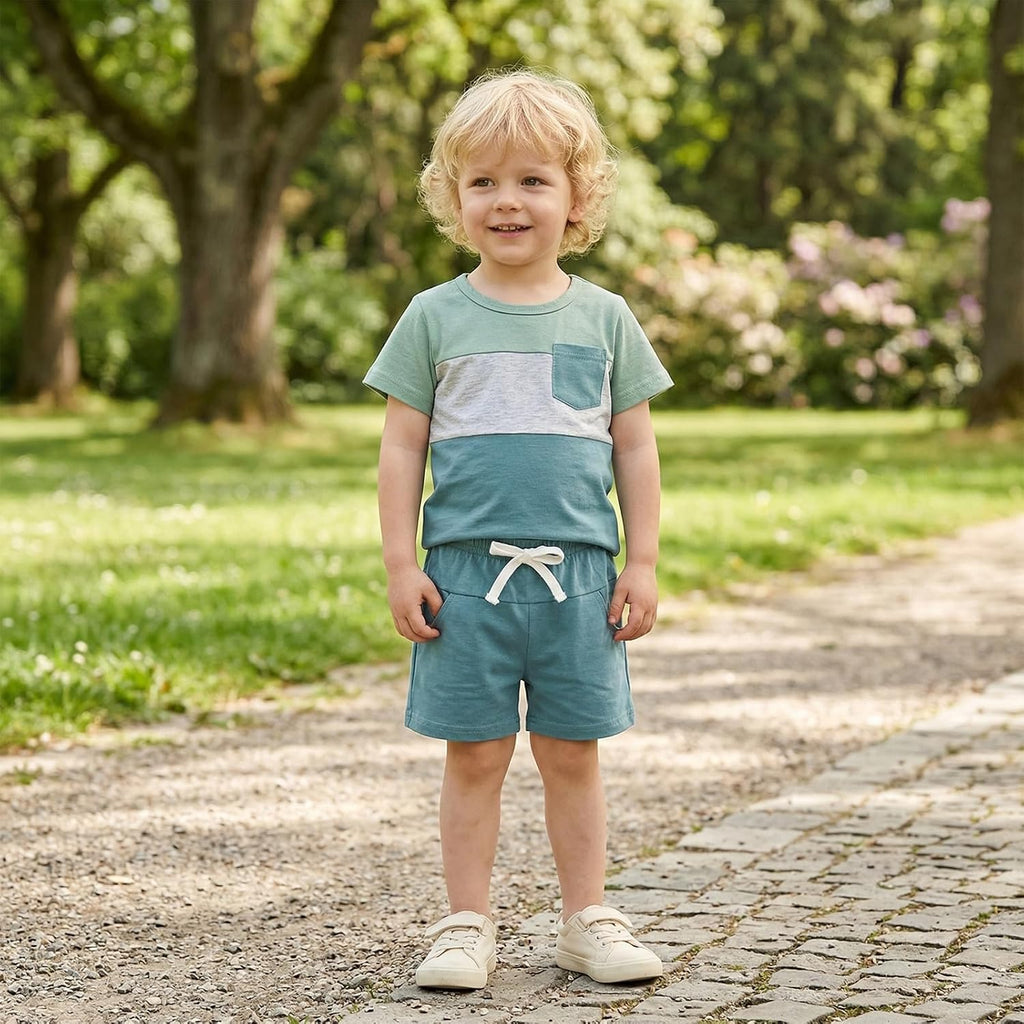 Toddler Boy Clothes Baby Summer Outfit Patchwork Tee Shorts