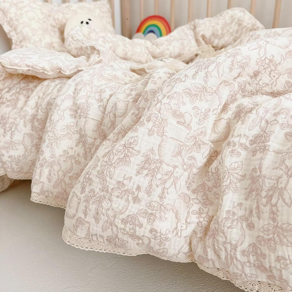 Cotton Muslin Blanket for Toddler Girls Boys Rabbit Pattern Baby Quilted Blanket Lightweight Soft Toddler Comforter