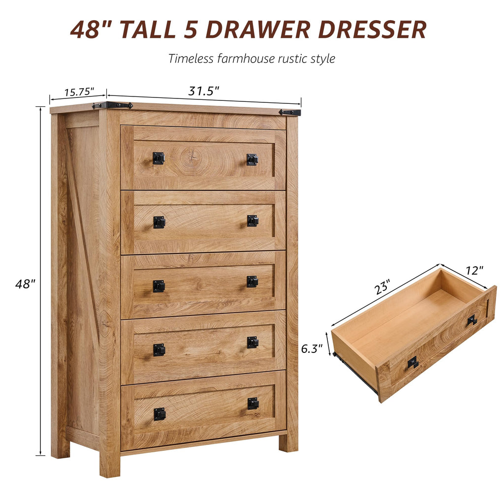 Farmhouse 54" 6-Drawer Dresser, Natural Oak