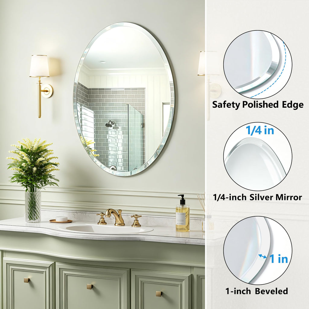 18" x 24" Silver Beveled Edge Frameless Oval Wall