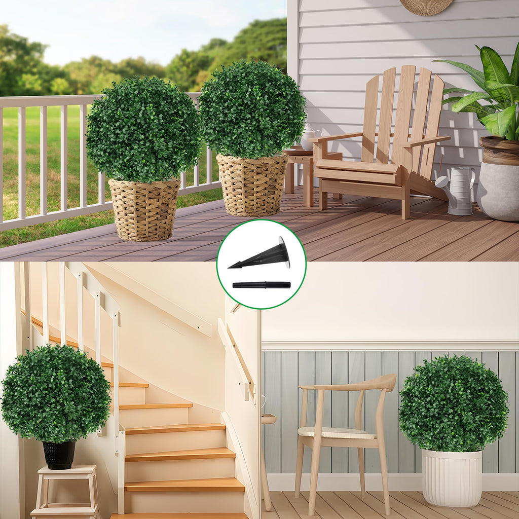 Set of 4 Artificial Boxwood Topiary Ball Tree with Ground Spike