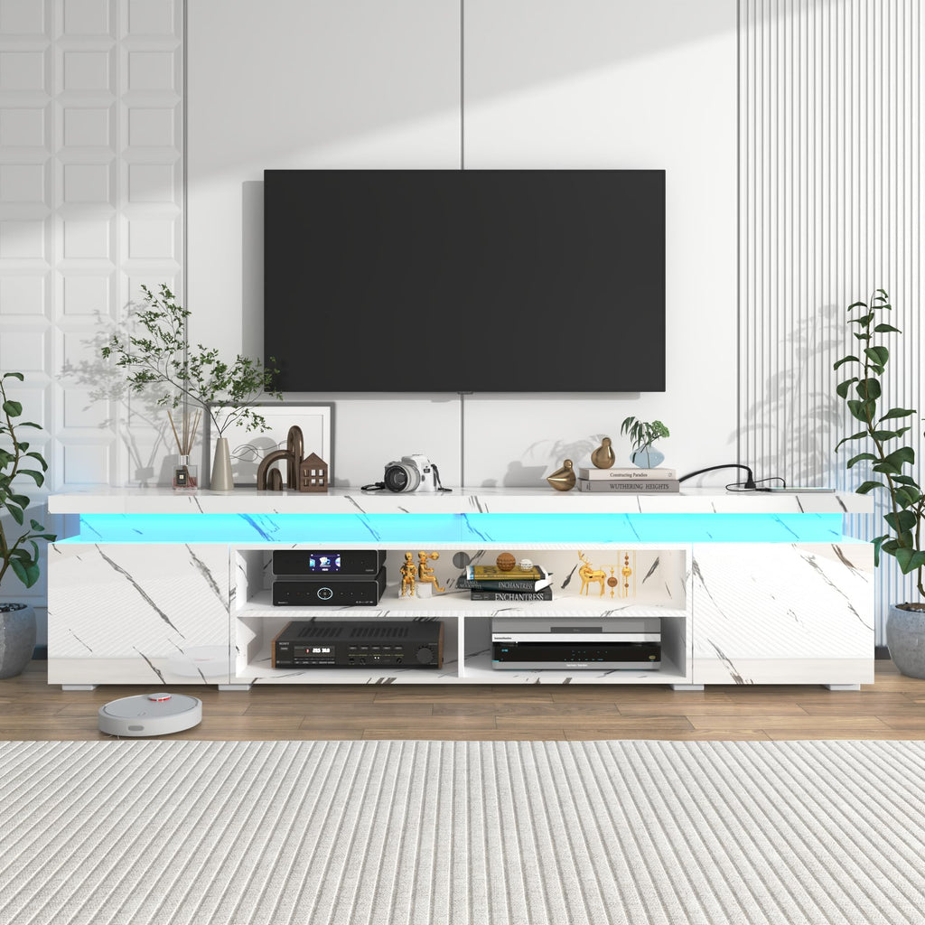 LED TV Stand for 95 Inch TV, Modern TV Stand with Power Outlet, High Gloss TV Console Entertainment Center with